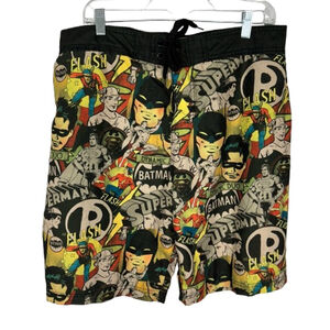 Batman Swim Trunks Board Shorts Mens XL Super Heroes Allover Graphic DC Comics
